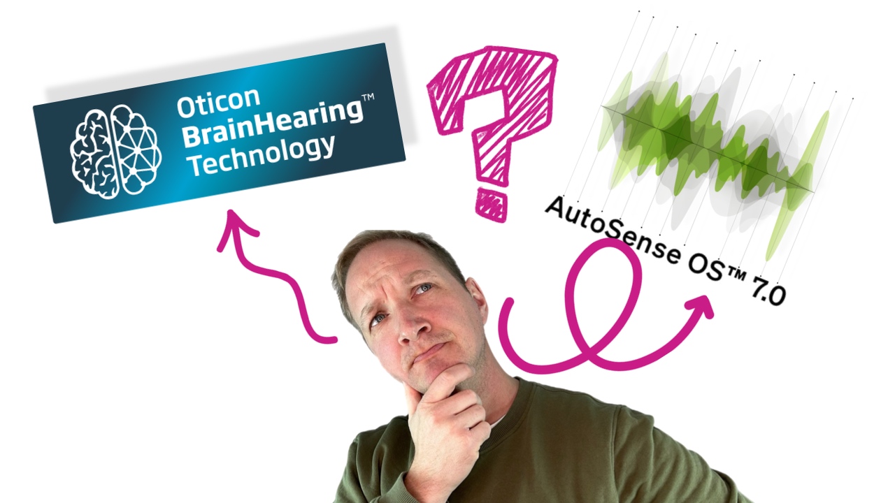 Mann denkt über Unterschiede zwischen Oticon Brainhearing und Phonak Autosense OS nach
